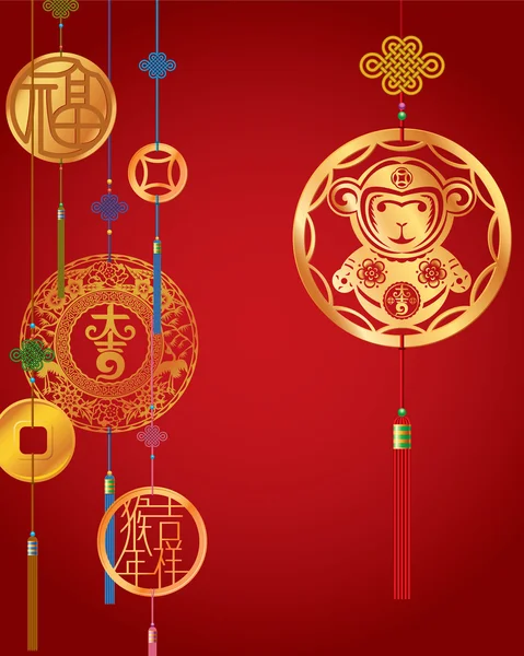 Chinese New year monkey background with golden decoration — Stock Vector