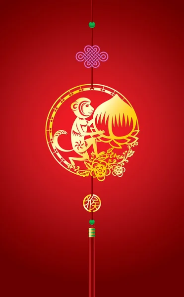 中国新年背景与猴子挂饰 — 图库矢量图片