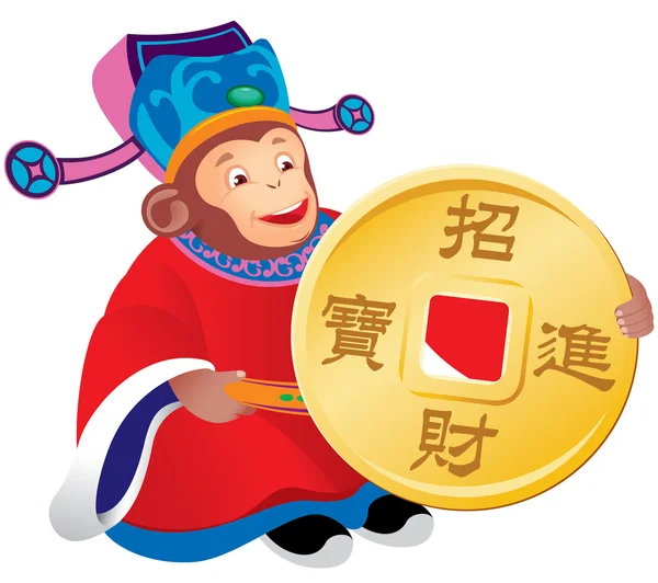 Scimmia cinese dio della prosperità — Vettoriale Stock