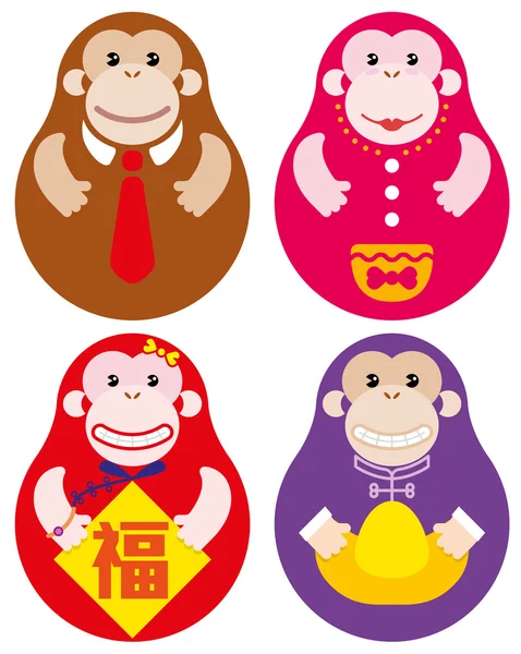 Ano do macaco conjunto de bonecas russo — Vetor de Stock