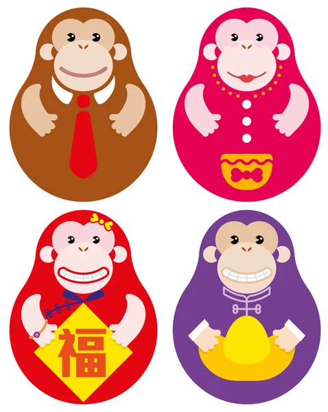 Jaar van Monkey Russische pop set — Stockvector