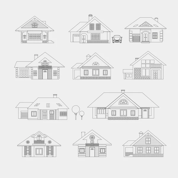 Silhouette drawing of country houses — Stock Illustration Silhouette drawing of country houses Vector Graphics