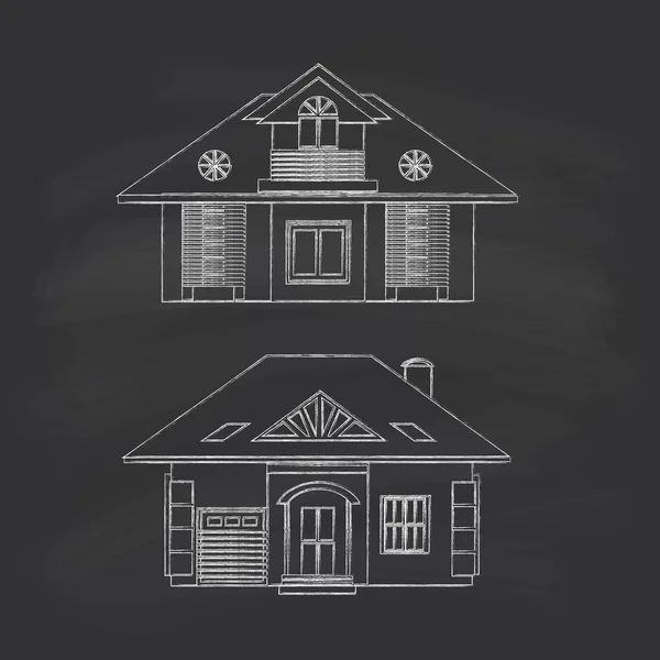 Silhouette drawing of country houses — Stock Illustration Silhouette drawing of country houses Vector Graphics