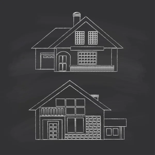 Silhouette drawing of country houses — Stock Illustration Silhouette drawing of country houses Stock Vector