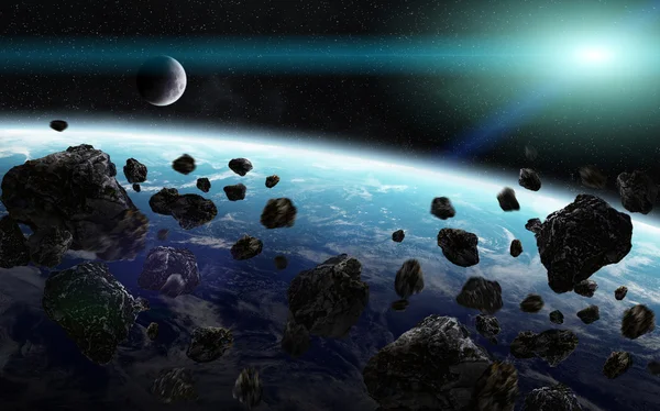 Meteoriteneinschlag auf einem Planeten im All — Stockfoto