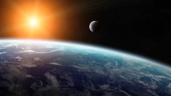 Vista della luna vicino al pianeta Terra nello spazio — Foto Stock