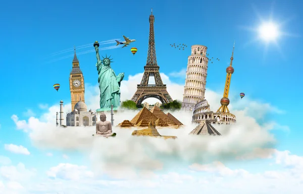 Berühmte Monumente der Welt in einer Wolke — Stockfoto