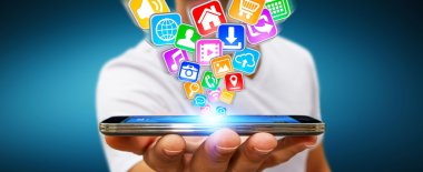 İşadamı modern cep telefonu uygulamalarıyla kullanma