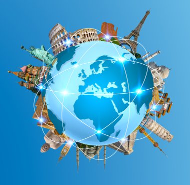 Dünya gezegeni çevreleyen dünyanın ünlü anıtlar