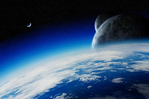 Zonsopgang boven de aarde in de ruimte — Stockfoto