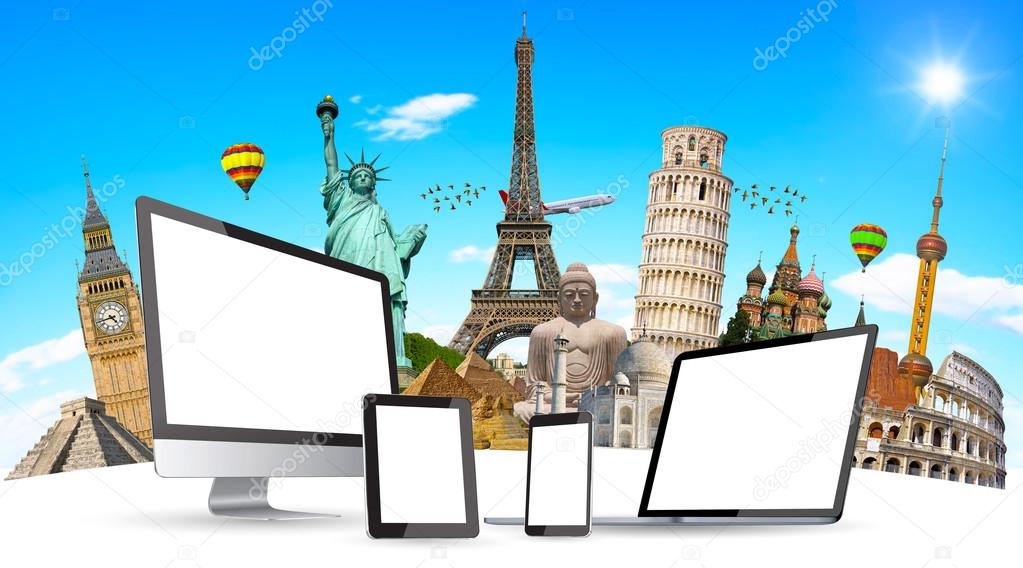Famous monuments of the world and tech devices