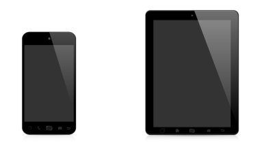 Modern dijital telefon ve beyaz zemin üzerine tablet