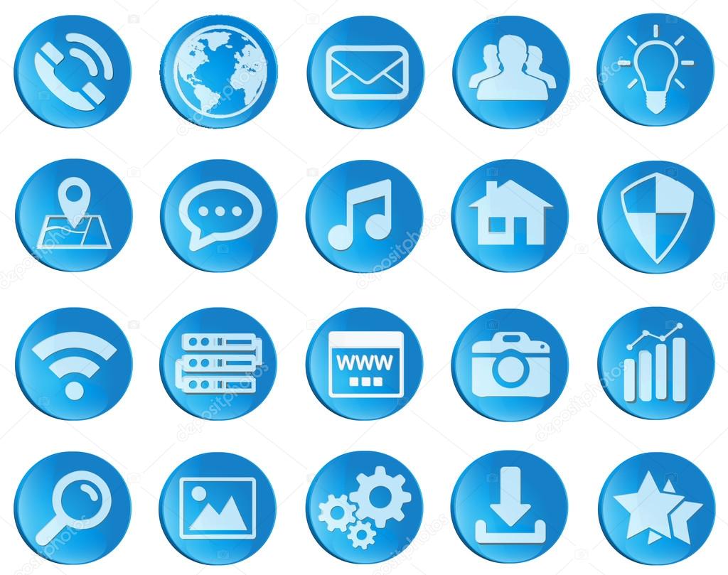 Blue web icons set