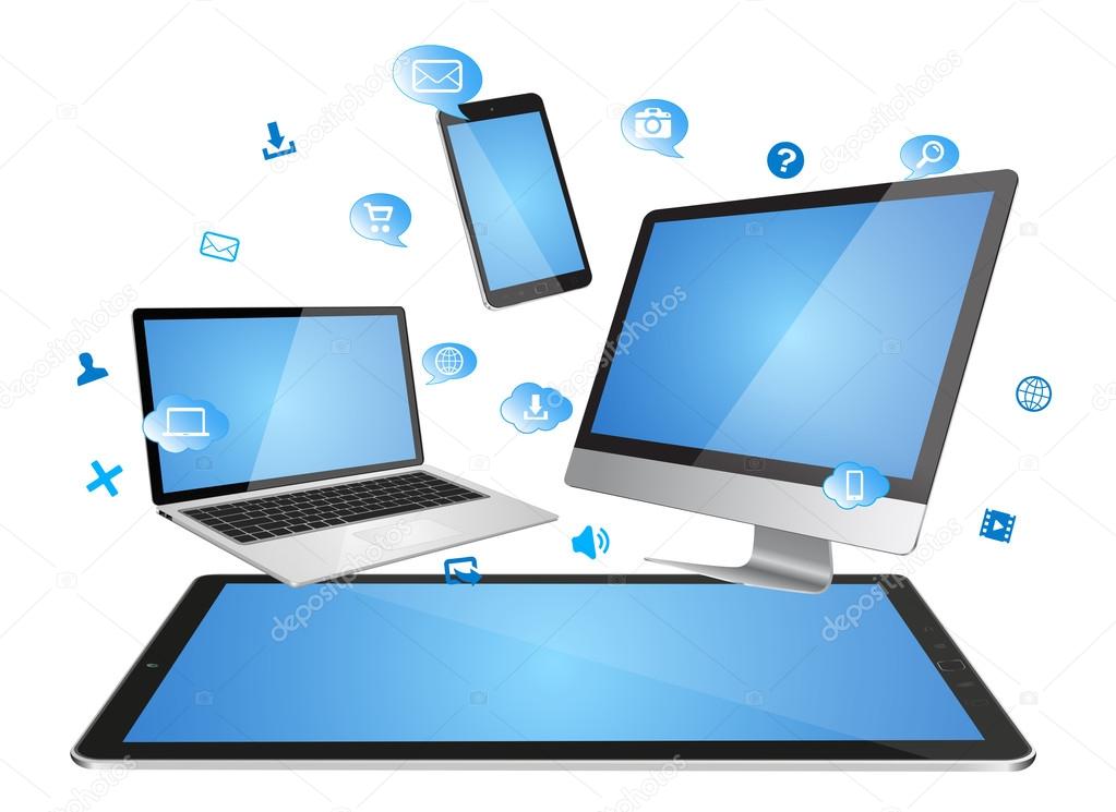 Modern devices on white background