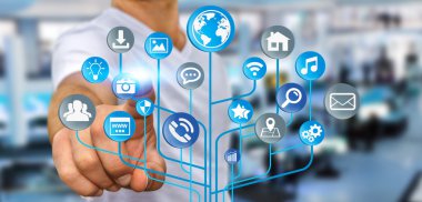Modern dijital elektronik devre ile simgeyle işadamı