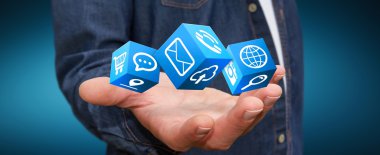 Modern dijital simge uygulama kullanarak iş adamı