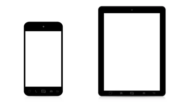 Σύγχρονο ψηφιακό τηλέφωνο και το tablet σε άσπρο φόντο — Φωτογραφία Αρχείου