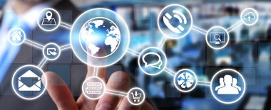 Dijital dokunmatik ekran arayüzü ile web simgesini kullanarak iş adamı