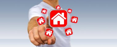 Bir daire kiralamak için modern uygulama kullanarak iş adamı