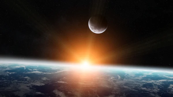 Weergave van de maan vlakbij de planeet aarde in de ruimte — Stockfoto