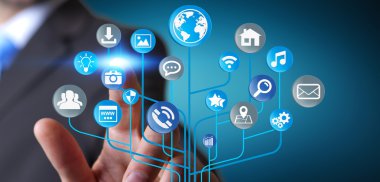 Modern dijital elektronik devre ile simgeyle işadamı