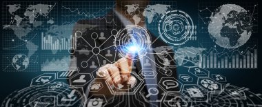 Dijital grafikler için sunum kullanarak iş adamı