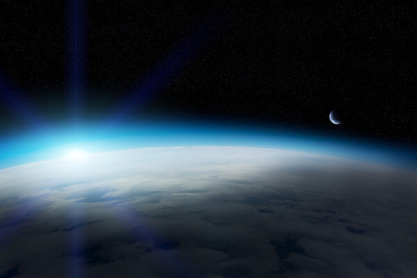 Sunrise over planet Earth in space