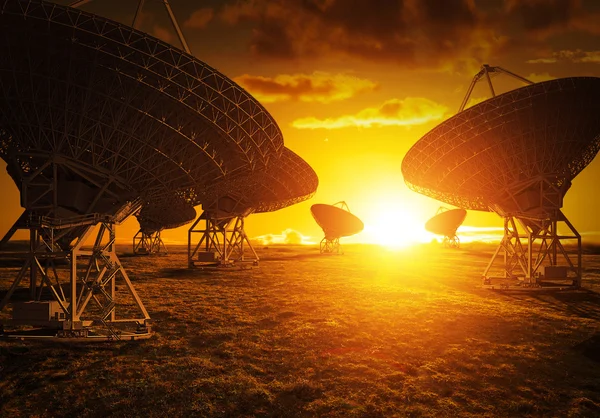 Satellite dish view at sunset — Stock Photo, Image