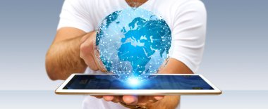 İş adamı dünyanın farklı yerlere bağlanma