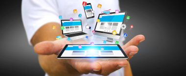 Teknik cihaz elinde tutan işadamı
