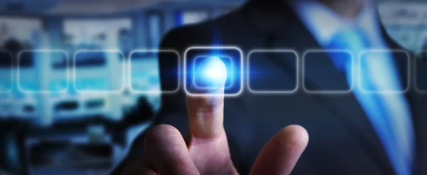 Businessman touching modern tactile screen button — Stock Photo, Image