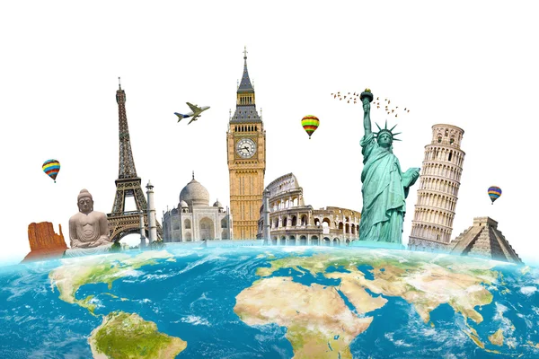 Famous landmarks of the world surrounding planet Earth — Stock Photo, Image