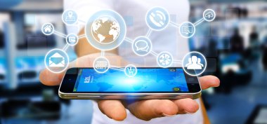 Web simgeler ile dijital web ağı kullanarak iş adamı