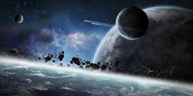 Grup gezegenlerin uzayda üzerinde gündoğumu