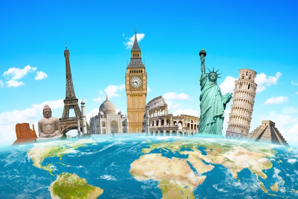 Famous landmarks of the world surrounding planet Earth — Stock Photo, Image