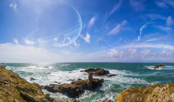 Vista del lejano sistema planetario desde los acantilados — Foto de Stock