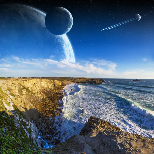 Vista del sistema planetario lontano dalle scogliere — Foto Stock