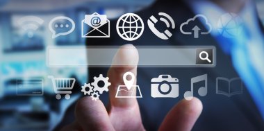 Dijital dokunsal web adres çubuğu ile internette sörf adam