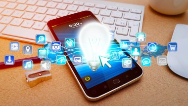 Ampul ve hareket eden telefon simgeleri