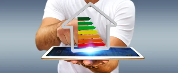 Podnikatel drží 3d eco dům a energetické účinnosti — Stock fotografie