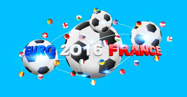 Футбол связан друг с другом европейскими флагами — стоковое фото