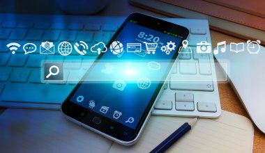 Modern web bar ve hareket eden telefon simgeleri