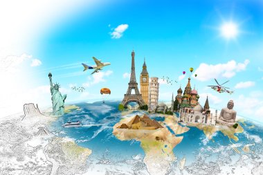 Famous landmarks of the world grouped together clipart