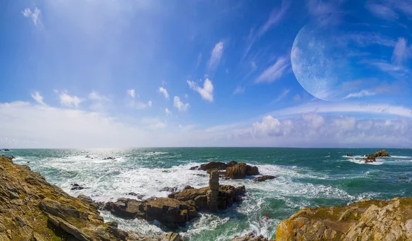 Vista do sistema de planetas distantes das falésias — Fotografia de Stock