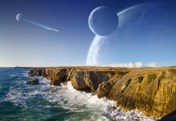 Vue du système planétaire lointain depuis les falaises — Photo