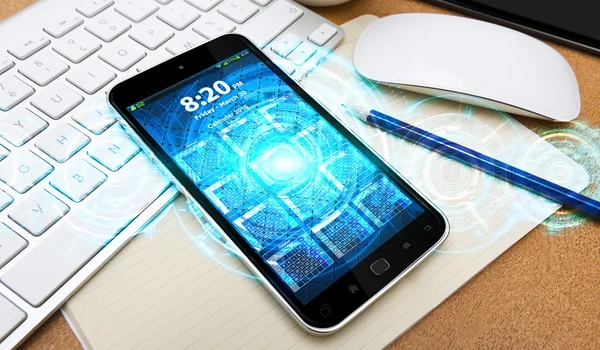 Digital interface and mobile phone — Stock Photo, Image