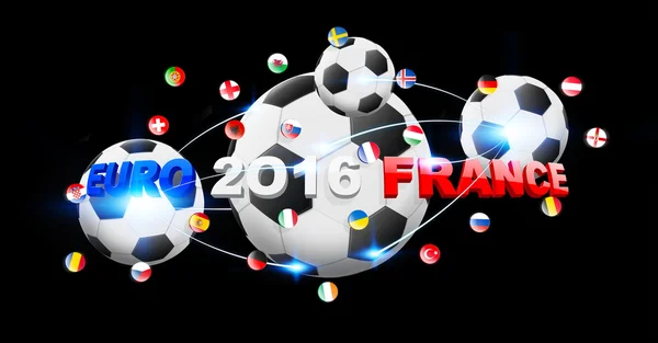 Футбол связан друг с другом европейскими флагами — стоковое фото