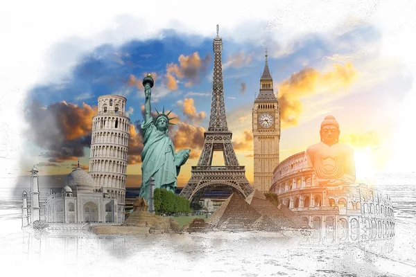 Famous landmarks of the world grouped together — Stock Photo, Image