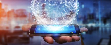 Dijital dokunsal dünya arabirimini kullanarak iş adamı