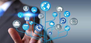 Modern dijital elektronik devre ile simgeyle işadamı